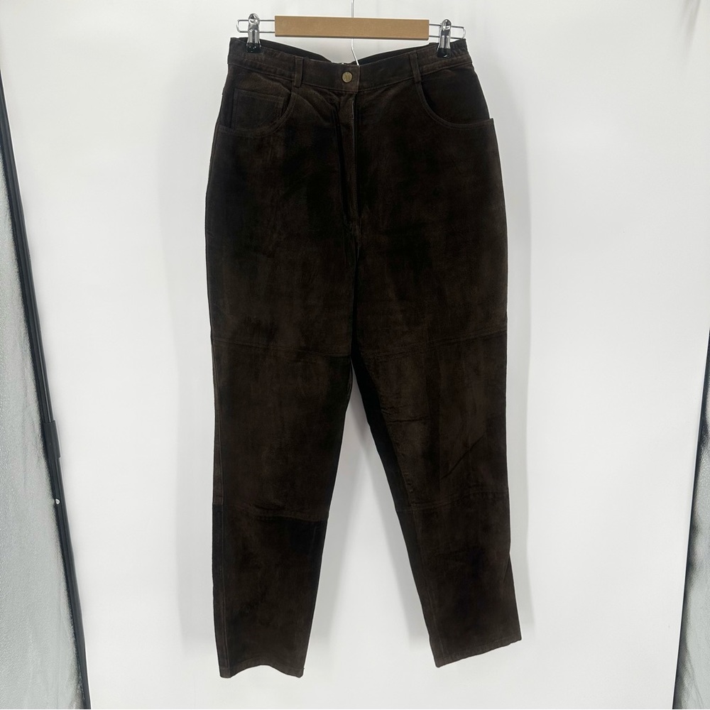 BRANDON THOMAS Pant Suede Leather Pants Womens 14 Dark Brown High Rise